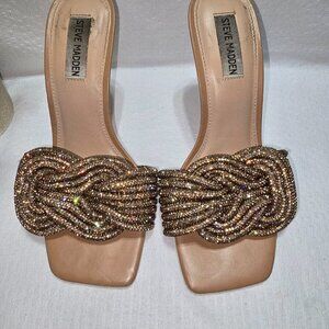 STEVE MADDEN WOMENS APPAULD DRESSY SLIP ON HEELS RHINESTONE GLITZY SIZE 7.5 EUC